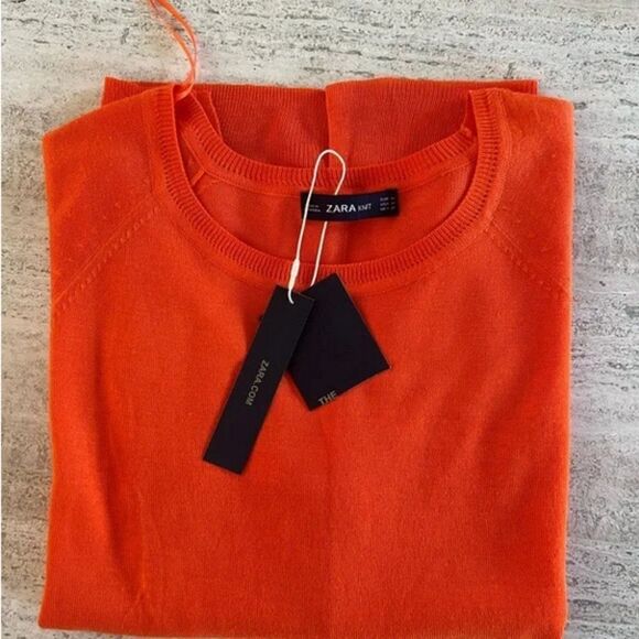 Orange Zara Crewneck Lightweight Long Sleeve Knit Pullover Sweater (NWT) - Picture 5 of 6